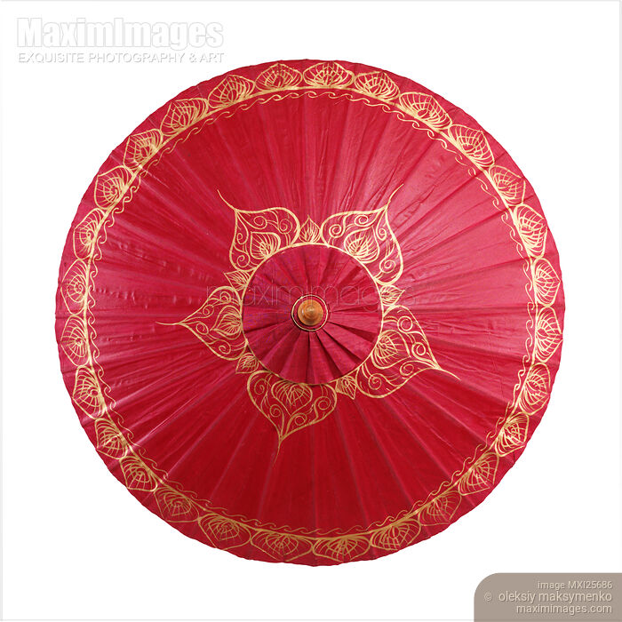 Stock photo of Red Japanese paper umbrella on white Buy commercial use license at MaximImages