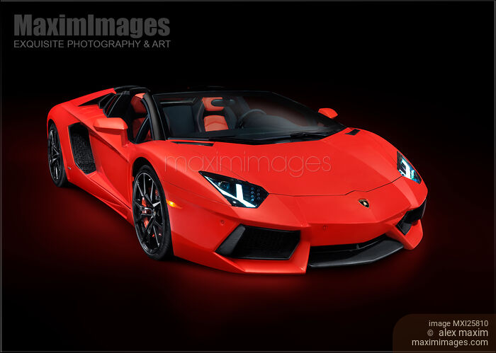 Stock photo of Red Lamborghini Aventador LP 700-4 Roadster sports car Buy commercial use license at MaximImages