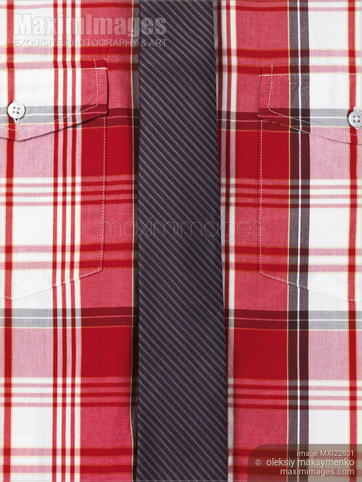 Red tartan shirt with a slim necktie Stock photo of Red tartan shirt with a slim necktie Buy commercial use license at MaximImages