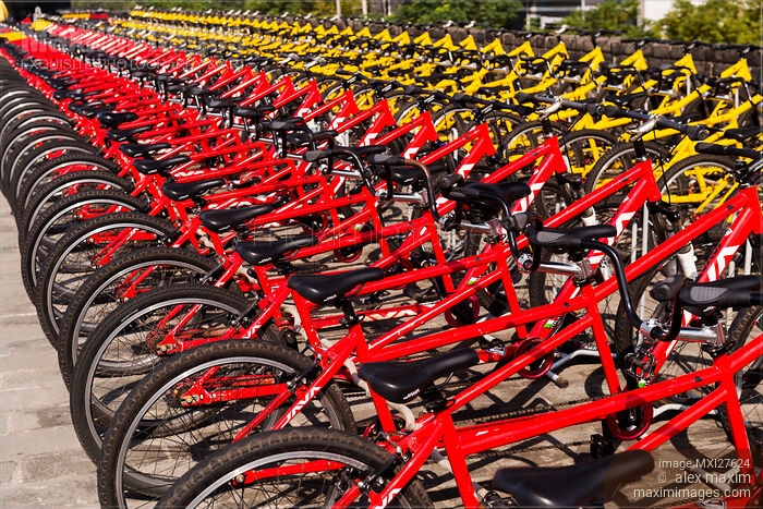 Stock photo of Rental bikes at Xi'an city wall China Buy commercial use license at MaximImages