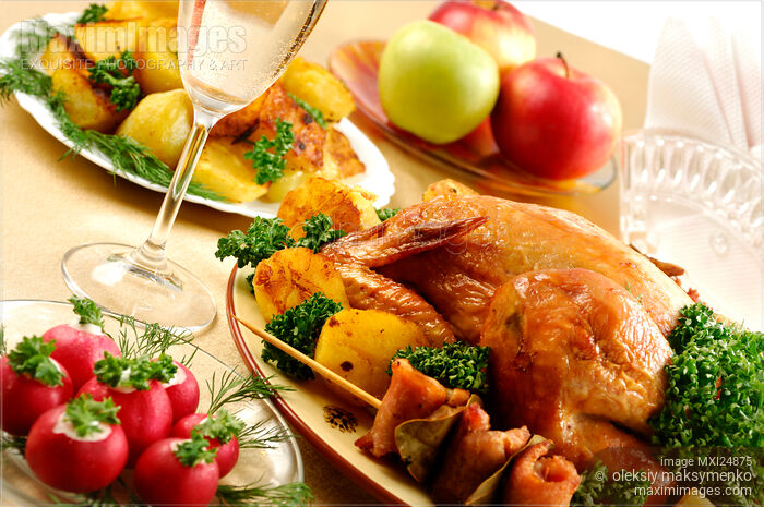 Stock photo of Roast chicken food still life Buy commercial use license at MaximImages