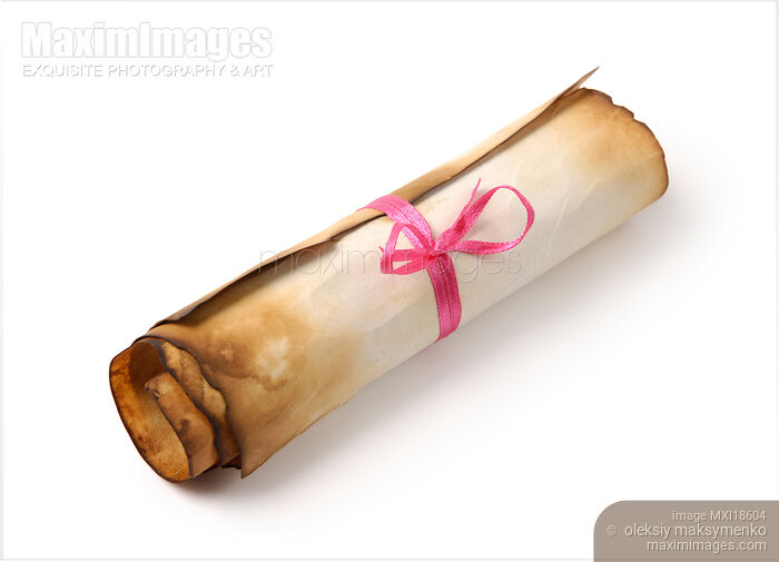 Stock photo of Roll of Parchment isolated on white Buy commercial use license at MaximImages