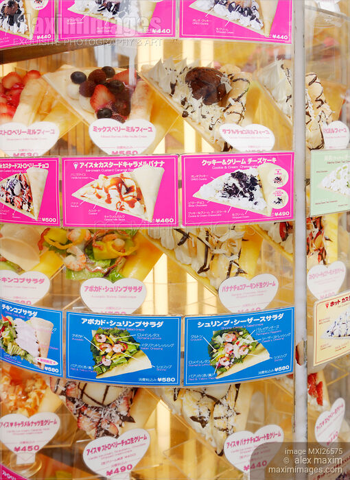 Stock photo of Sampuru fake food display of crepes in Tokyo Japan Buy commercial use license at MaximImages