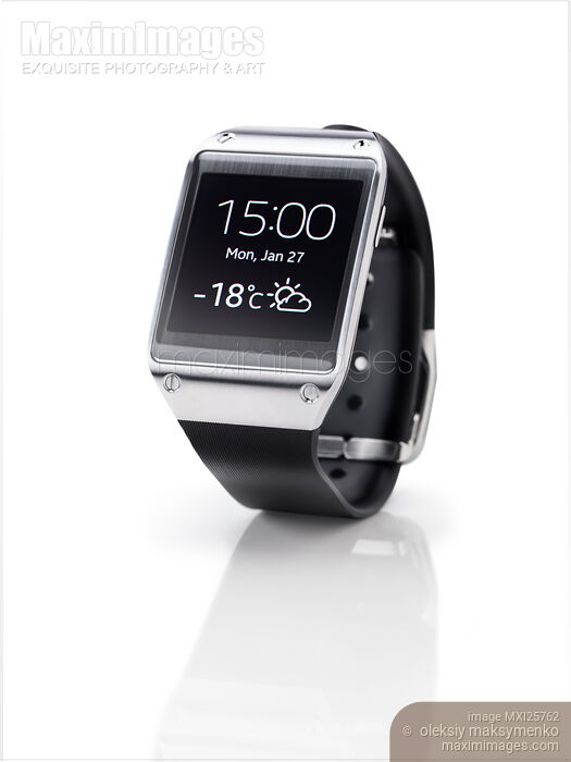 Stock photo of Samsung Galaxy Gear smartwatch closeup Buy commercial use license at MaximImages