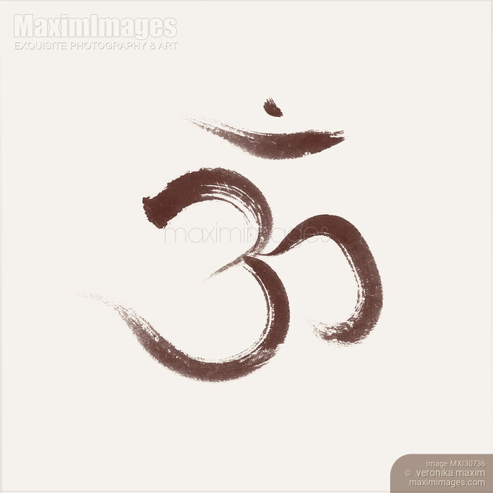 Sanskrit Om or Aum sacred symbol of the crown chakra in Yoga Sumi-e art design brown on beige Stock image of Sanskrit Om or Aum sacred symbol of the crown chakra in Yoga Sumi-e art design brown on beige Buy commercial use license at MaximImages