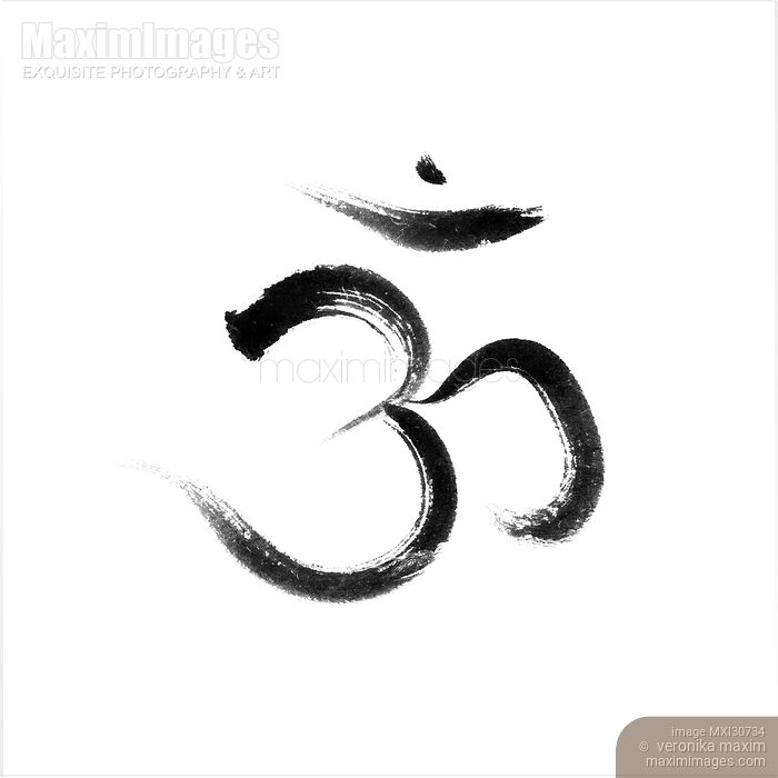 Stock image of Sanskrit Om or Aum sacred symbol of the crown chakra in Yoga Sumi-e painting black on white Buy commercial use license at MaximImages