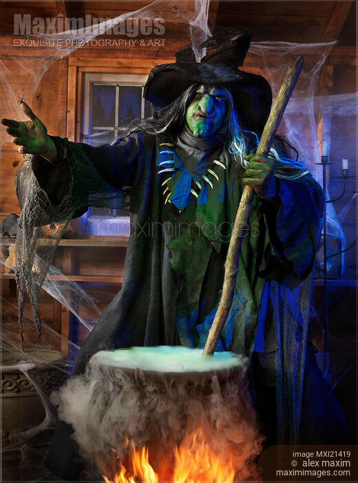 Stock photo of Scary Old Witch with a Cauldron Buy commercial use license at MaximImages