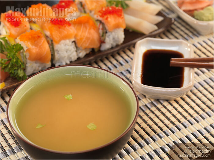 Served Sushi and Miso Stock photo of Served Sushi and Miso Buy commercial use license at MaximImages