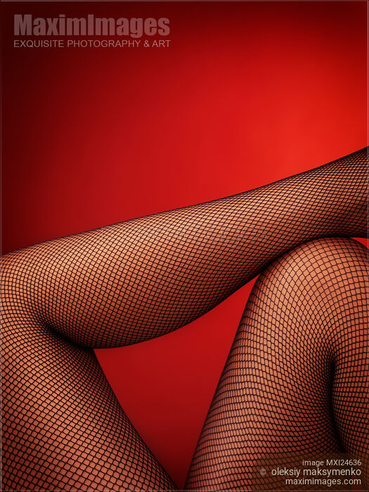 Sexy woman legs in fishnet stockings on red Stock photo of Sexy woman legs in fishnet stockings on red Buy commercial use license at MaximImages