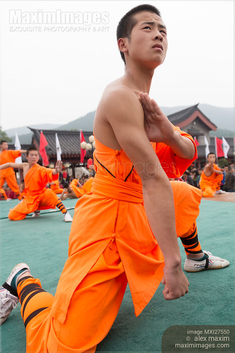 Shaolin Kung Fu student performing in Zhengzhou China Stock photo of Shaolin Kung Fu student performing in Zhengzhou China Buy commercial use license at MaximImages