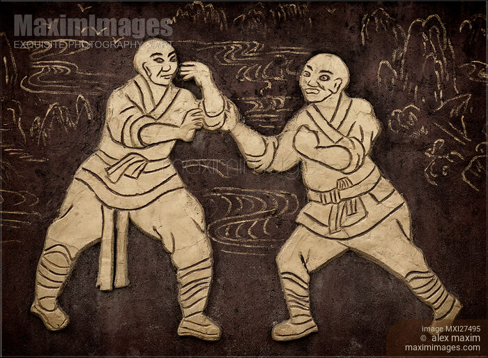 Stock photo of Shaolin monks artwork on a wall Buy commercial use license at MaximImages
