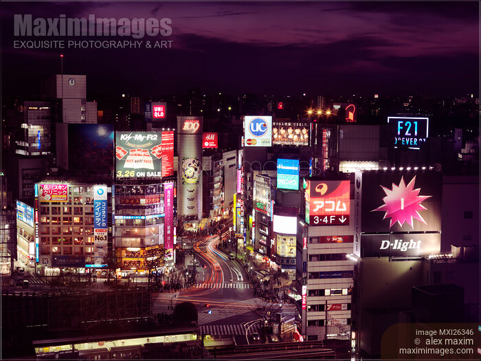 Stock photo of Shibuya crossing Tokyo nighttime scenery Buy commercial use license at MaximImages