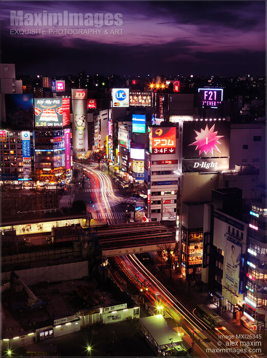 Stock photo of Shibuya station aerial view nighttime scenery Tokyo Buy commercial use license at MaximImages