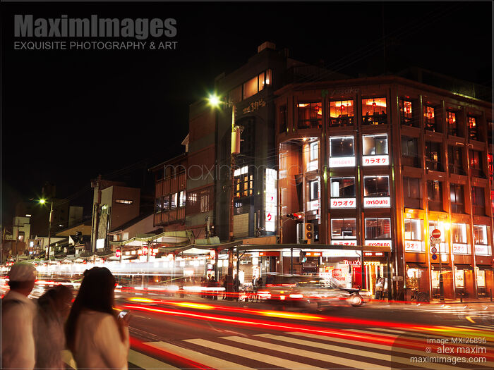 Shijo dori street in Kyoto at night Stock photo of Shijo dori street in Kyoto at night Buy commercial use license at MaximImages