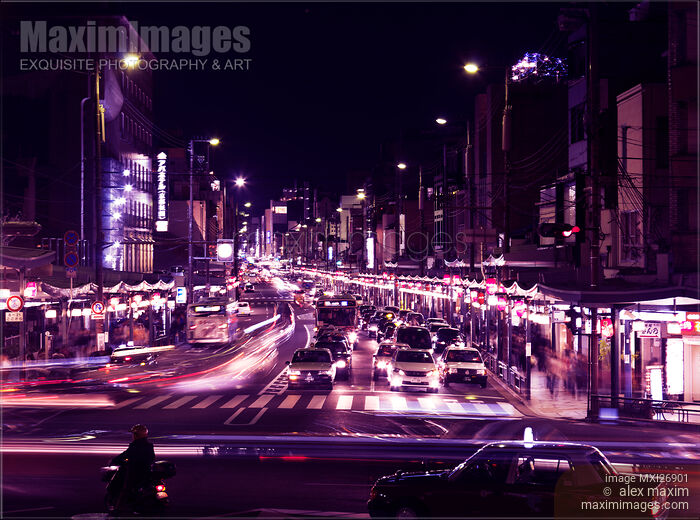 Shijo-dori street in Kyoto at night Stock photo of Shijo-dori street in Kyoto at night Buy commercial use license at MaximImages