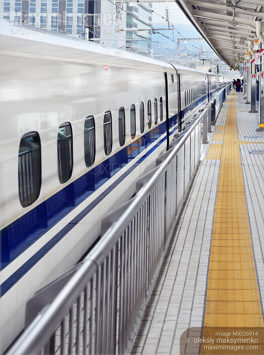 Stock photo of Shinkansen bullet train at a platform Buy commercial use license at MaximImages