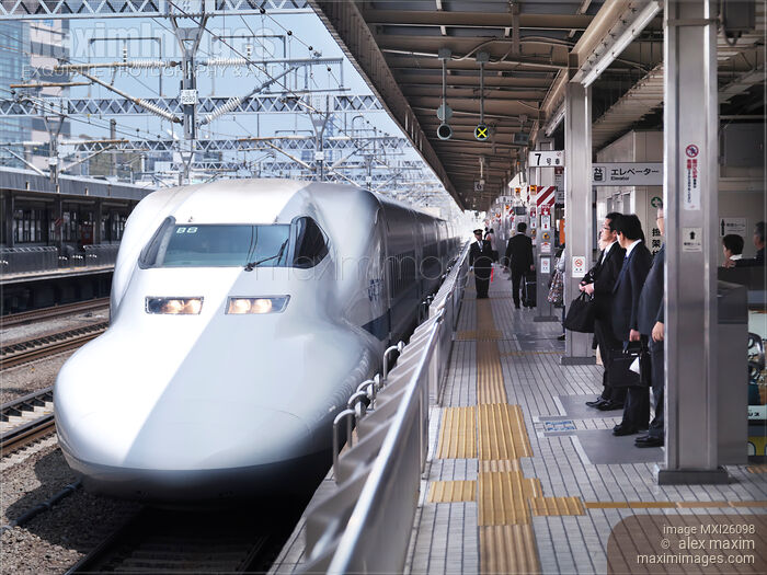 Stock photo of Shinkansen bullet train JR-700 at a platform Buy commercial use license at MaximImages