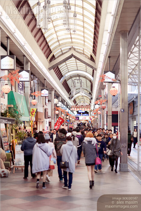Shinkyogoku covered street shopping mall busy with people Kyoto Japan Stock photo of Shinkyogoku covered street shopping mall busy with people Kyoto Japan Buy commercial use license at MaximImages