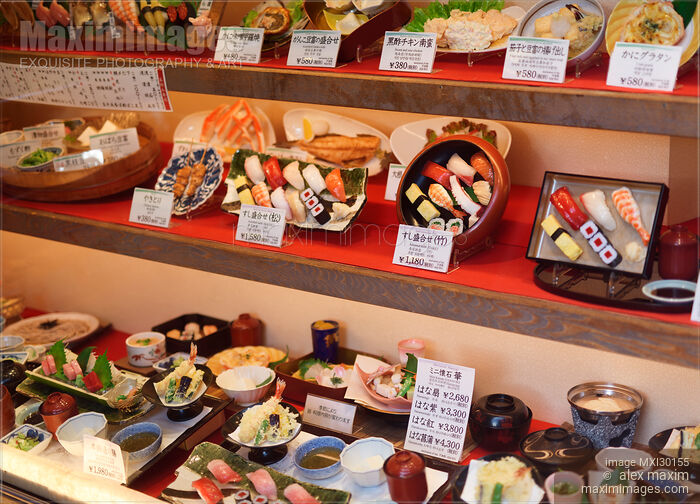 Stock photo of Shokuhin Sampuru Japanese Sushi restaurant food sample model display Buy commercial use license at MaximImages