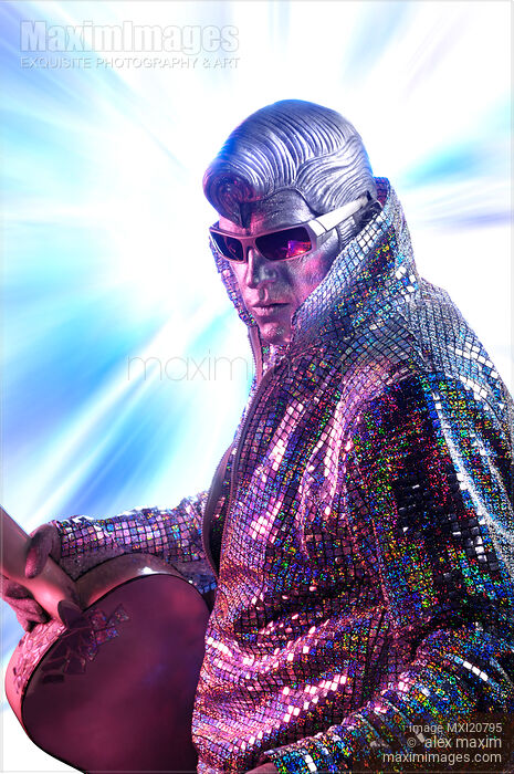 Stock photo of Silver Elvis with a guitar Buy commercial use license at MaximImages