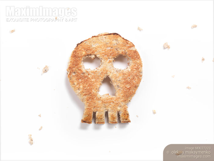 Skull made of toasted bread Stock photo of Skull made of toasted bread Buy commercial use license at MaximImages