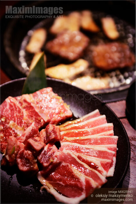 Sliced meat at Japanese grill restaurant Stock photo of Sliced meat at Japanese grill restaurant Buy commercial use license at MaximImages