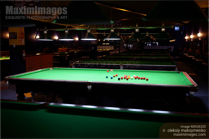 Snooker tables at billiards venue Stock photo of Snooker tables at billiards venue Buy commercial use license at MaximImages