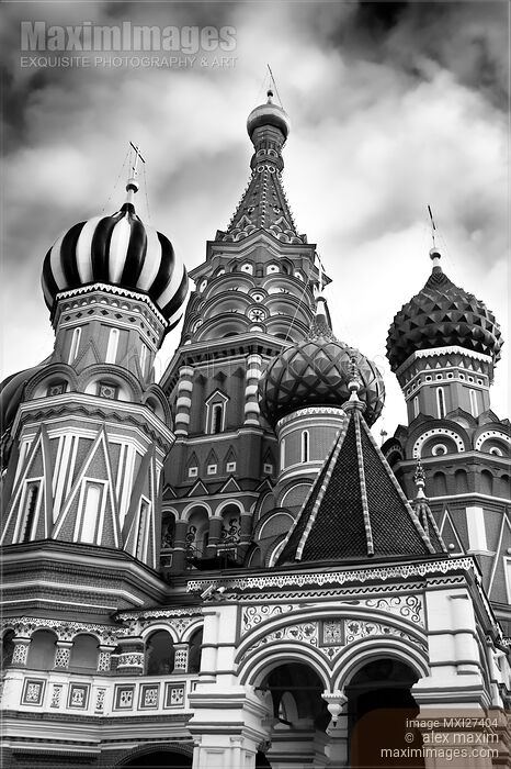 Stock photo of St Basils Cathedral in Moscow Russia Black and white Buy commercial use license at MaximImages