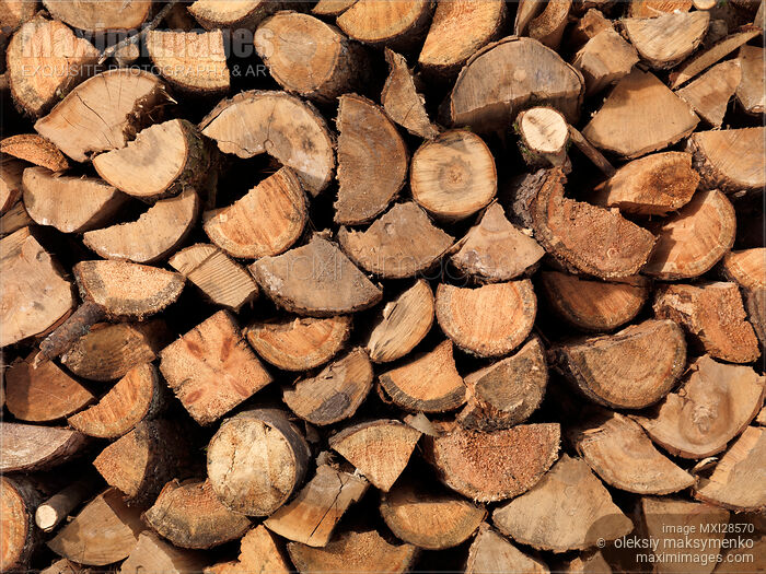 Stock photo of Stacked firewood background Buy commercial use license at MaximImages