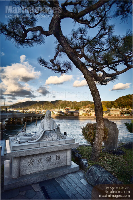 Statue of Murasaki Shikibu by Uji-bashi bridge in Uji city Stock photo of Statue of Murasaki Shikibu by Uji-bashi bridge in Uji city Buy commercial use license at MaximImages