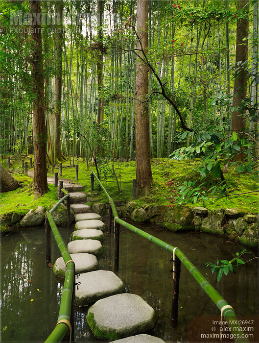 Stepping stones at Japanese Zen garden Stock photo of Stepping stones at Japanese Zen garden Buy commercial use license at MaximImages
