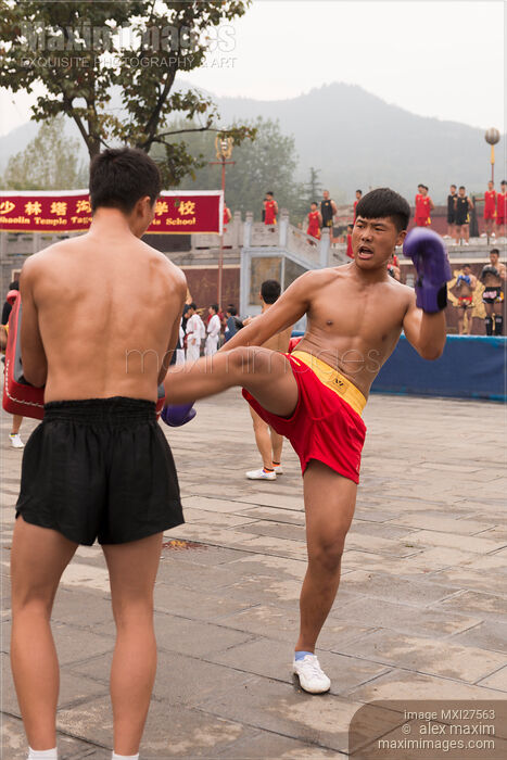 Students of Shaolin martial arts school practicing Sanda Stock photo of Students of Shaolin martial arts school practicing Sanda Buy commercial use license at MaximImages
