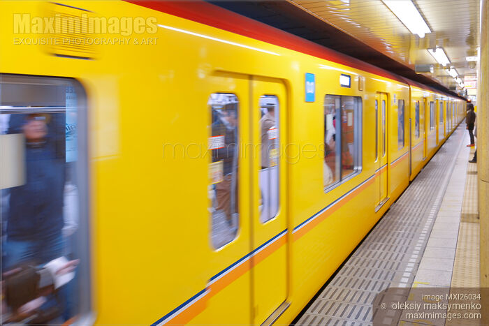 Stock photo of Subway train arriving to a platform in Japan Buy commercial use license at MaximImages