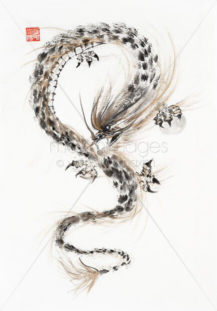 Sumi-e painting of Asian Dragon with the Night Shining Pearl Original Artwork of Sumi-e painting of Asian Dragon with the Night Shining Pearl Buy this Painting at MaximImages