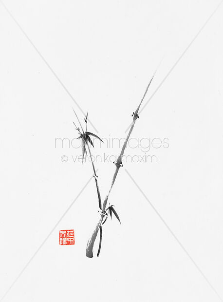 Sumi-e painting of Zen bamboo young stalks Original Artwork of Sumi-e painting of Zen bamboo young stalks Buy this Painting at MaximImages