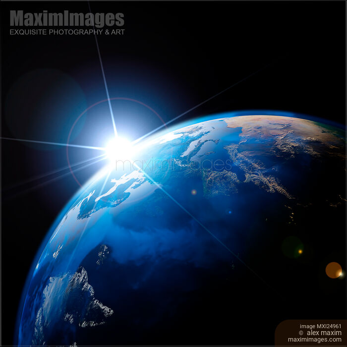 Stock image of Sunrise over the Earth globe Buy commercial use license at MaximImages