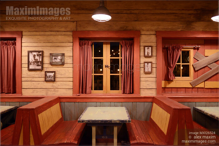 Table and benches at Mexican restaurant Stock photo of Table and benches at Mexican restaurant Buy commercial use license at MaximImages