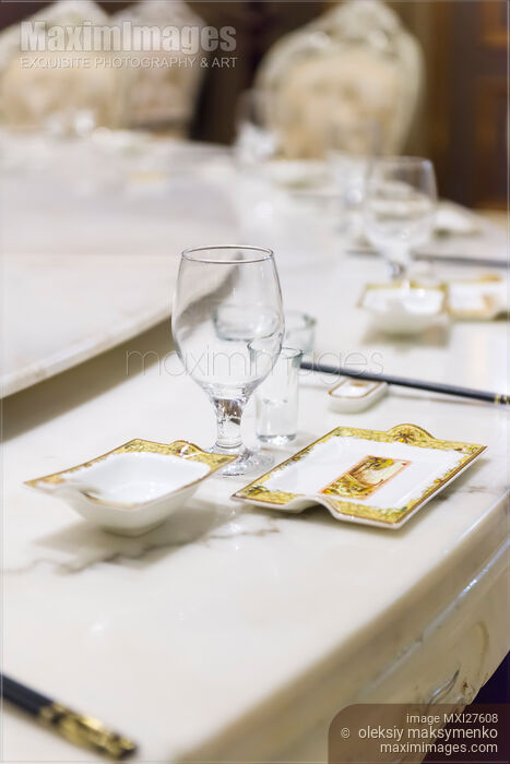 Stock photo of Tableware on banquette table in China Buy commercial use license at MaximImages