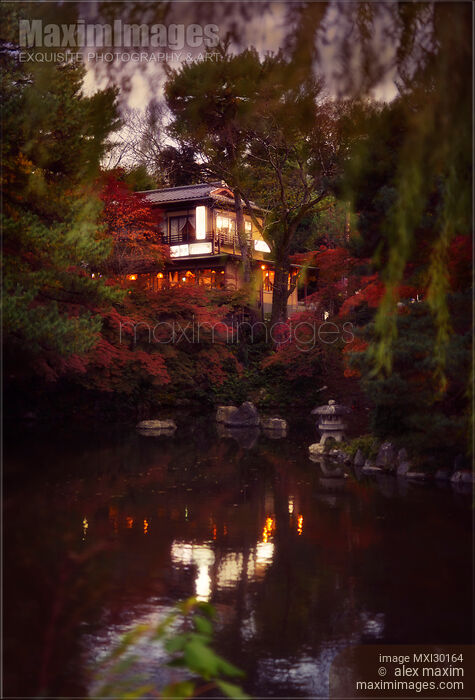 Stock photo of Taishouromantei traditional Japanese cafe restaurant in autumn garden Buy commercial use license at MaximImages
