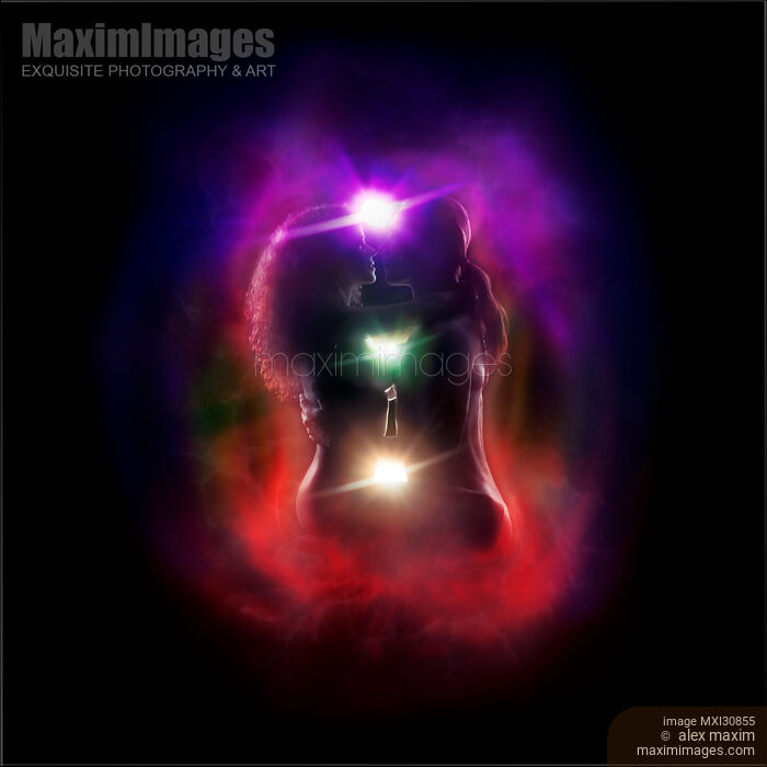 Tantra and Tantric sexuality spiritual concept of a couple making love showing chakral energy flow around their bodies Stock photo of Tantra and Tantric sexuality spiritual concept of a couple making love showing chakral energy flow around their bodies Buy commercial use license at MaximImages
