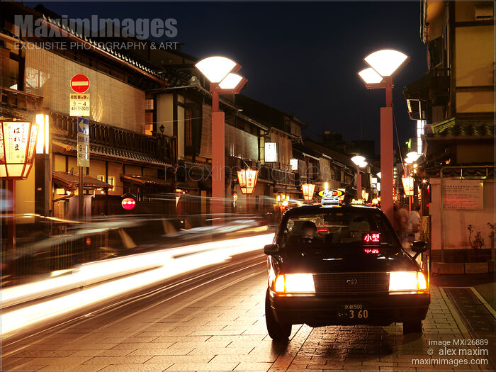 Stock photo of Taxi cab at Hanamikoji street in Kyoto Buy commercial use license at MaximImages