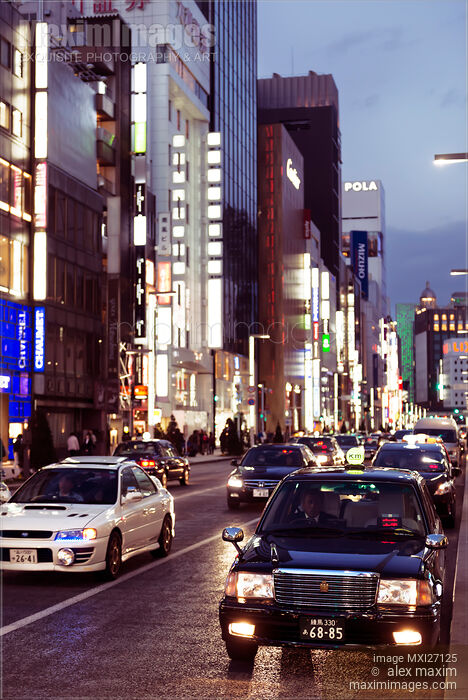 Stock photo of Taxi cab at night in Tokyo Buy commercial use license at MaximImages