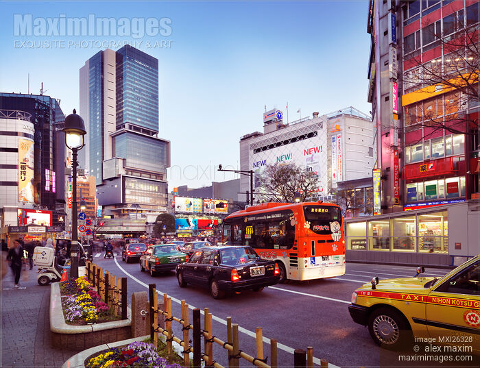 Stock photo of Taxis near Shibuya station in Tokyo Buy commercial use license at MaximImages