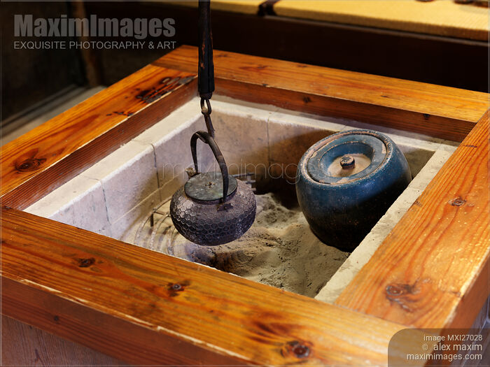 Stock photo of Tea kettle in Japanese historic tea room Buy commercial use license at MaximImages