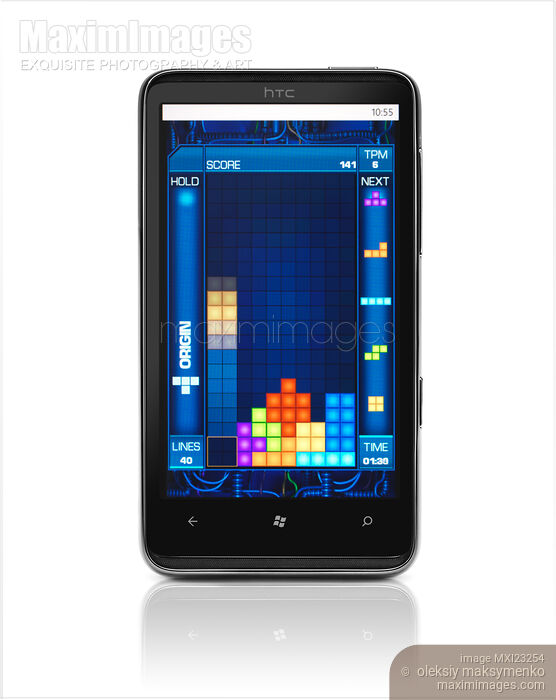 Stock photo of Tetris Game on HTC HD7 Smartphone Buy commercial use license at MaximImages