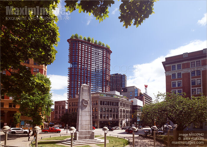 Stock photo of The Woodwards Building and the Victory square in downtown Vancouver Buy commercial use license at MaximImages