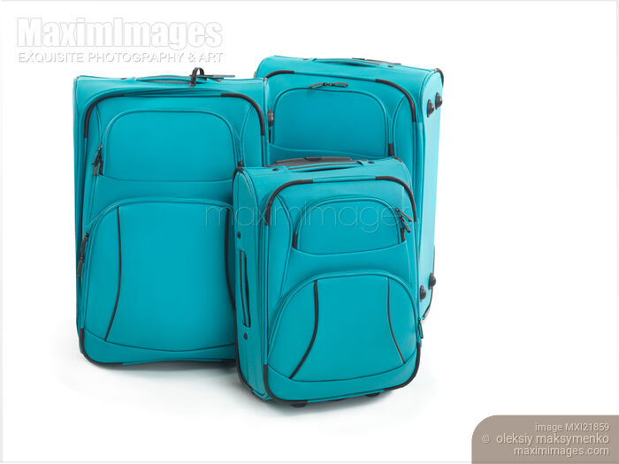 Stock photo of Three Blue Suitcases Buy commercial use license at MaximImages