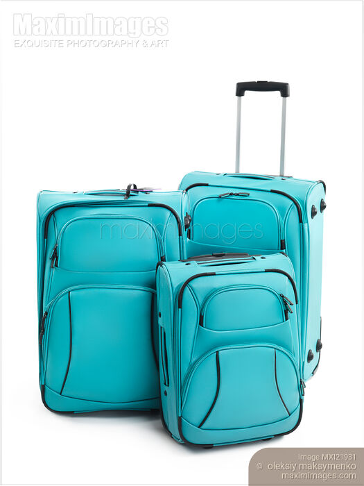 Stock photo of Three Blue Suitcases Buy commercial use license at MaximImages