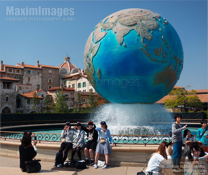 Tokyo Disneysea theme park Earth globe fountain Stock photo of Tokyo Disneysea theme park Earth globe fountain Buy commercial use license at MaximImages