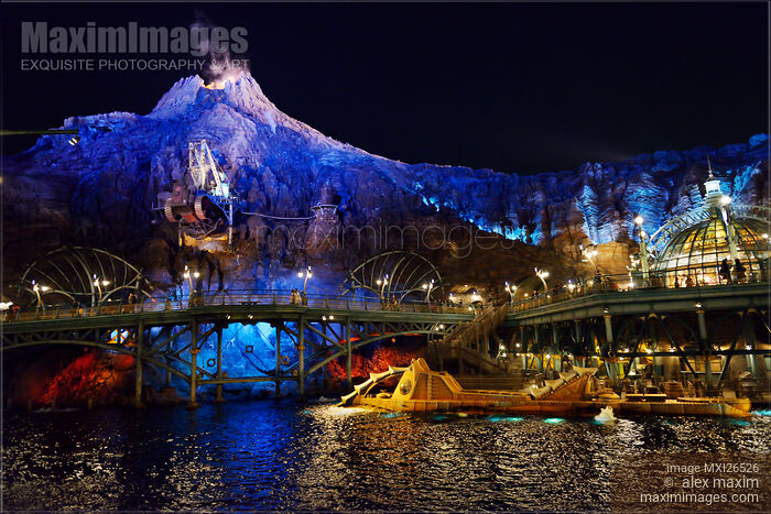 Stock photo of Tokyo Disneysea theme park Mysterious Island at night Buy commercial use license at MaximImages
